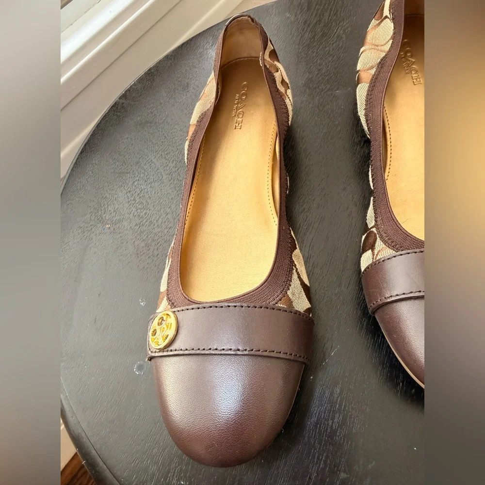 Coach Signature Brown Logo Ballet Flats Leather Cap Toe Women’s 8.5 B - Picture 6 of 8